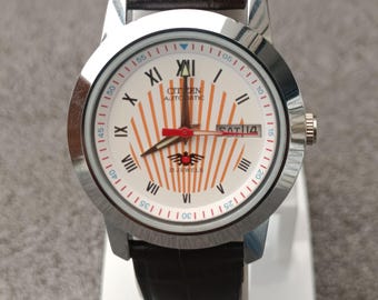 Vintage Citizen 36MM Automatic 8200 Japan Made Day-Date White Dial Men's Wrist Watch