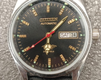Vintage Citizen Automatic 8200 Japan Made Men's Watch Black Dial Day-Date