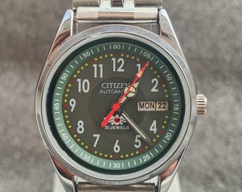 Vintage Citizen Automatic Watch, Green Dial Day-Date, Japan Made
