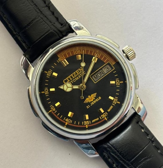 Vintage Citizen Automatic 21 Jewels Mens Watch 36mm Black Day Date Leather Band Available Code :200 Price: 5499 Taka✨ ?Vintage Citizen  main image 4