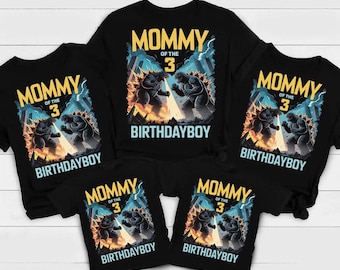 Mama des Geburtstagskindes Shirt, Godzilla Familie passendes T-Shirt, benutzerdefinierte Name Alter Monster Kampf Kinder Party T-Shirt Top