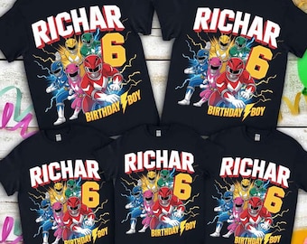 Power Rangers Birthday Shirt, Personalized Mighty Morphin Birthday Boy T-Shirt, Custom Name Age Ranger Team Kids Party Tee
