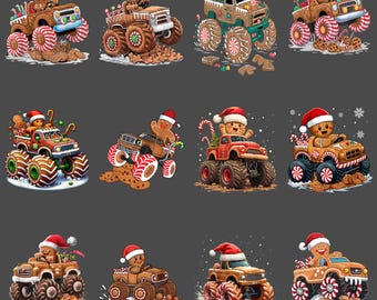 Monster Truck Gingerbread Man PNG Funny Christmas Baking Cookie Clipart Kids Boys Xmas Holiday Sublimation Digital Download