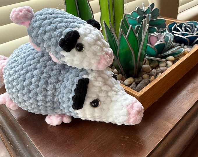 Crochet Mama And Baby Opossum Amigurumi Plush, crochet animal, amigurumi plush, stuffed animal, Handmade Gift