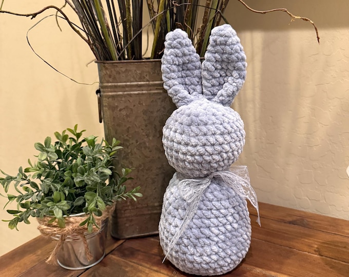 Crochet Gray Easter Bunny Decor Amigurumi Plush, easter basket stuffer, crochet bunny, easter bunny plush, Handmade Gift