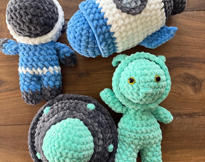 Crochet Astronaut, Rocket, Alien, and Spaceship Stress Ball Set Amigurumi Plush, crochet stress ball, fidget toy, sensory toy, Handmade Gift