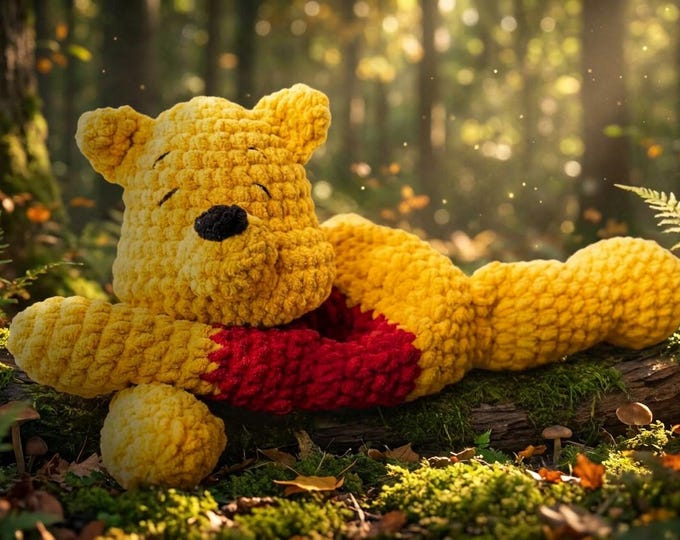 Crochet Yellow Bear Inspired Baby Lovey Blanket Amigurumi Plush, winnie the pooh nursery, classic pooh decor, hundred acre wood...