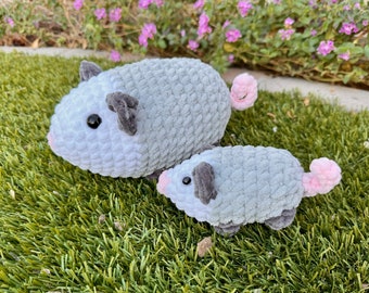 Finished plushie, mama and baby opossum, crochet gift or toy