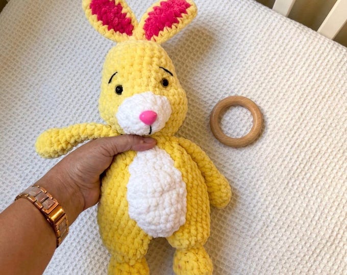 Crochet Rabbit Inspired Baby Lovey Blanket Amigurumi Plush, winnie the pooh nursery, classic pooh decor, hundred acre wood, Handmade Gift