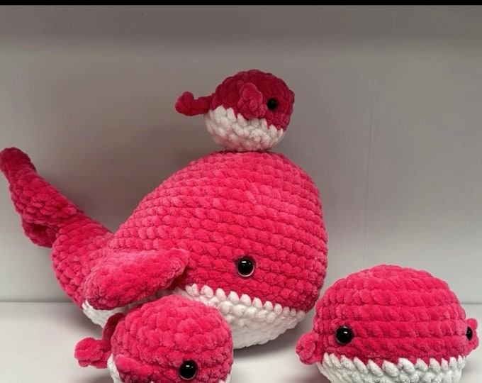 Crochet Whale Family Plush Set Mama And Babies Amigurumi Plush, crochet sea creature, amigurumi ocean, ocean plush, Handmade Gift
