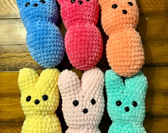 Finished Plushie, Ready to ship Crochet peeps, easter bunny, marshmallow