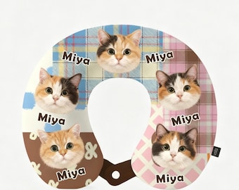 Custom Pet Portrait U-Shaped Pillow | Personalized Neck Support Travel Pillow | Dog Cat Gift
