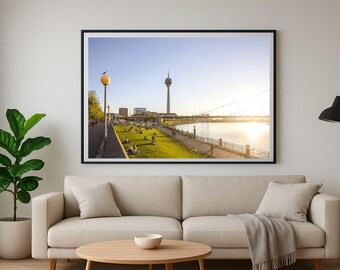 Dusseldorf Sunset Print, Rhine Tower, Germany Cityscape Photography