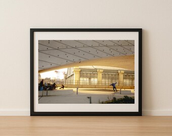 Le Monde Paris Photography, Modern Architecture Skateboarder Print