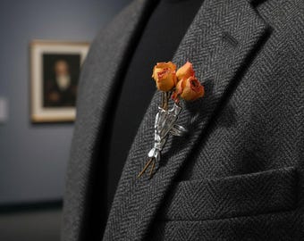 Broche floral de cobre plateado, soporte para flores portátil, accesorio de boda, regalo personalizado