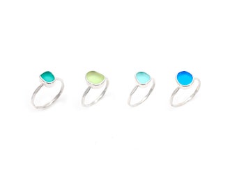 Beautiful Eco Hand Tumbled Sea glass Stacking Rings Hand Bezeled in .925 Sterling silver