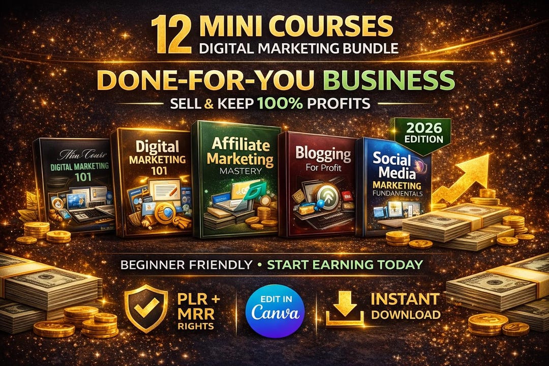 12 Mini Courses Digital Marketing Bundle, PLR MRR, Canva Editable ...
