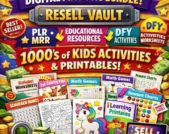 Ultimate Kids Digital Products Bundle| Resell Vault | PLR MRR Educational Resources | DFY Activities Worksheets