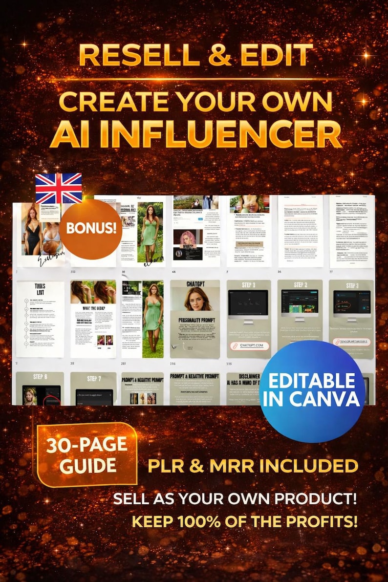 AI Influencer Guide | Create & Monetize Your AI Twin (canva, PLR) - Etsy