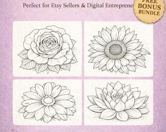 Blumen Malbuch-Bundle | Botanische Seiten, kommerzielle Nutzung (Canva Editable, Instant Download)