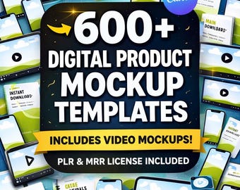 600+ Canva Mockup-Vorlagen | Digitale Produktmockups, PLR MRR Lizenz (Digitaler Download)