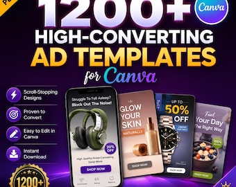 1200+ Canva Ad Templates Bundle | Facebook, Instagram Marketing (Digital Download)