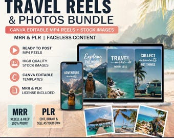 Travel Reels Photos Bundle, Canva Editable MP4, Stock Images (MRR, PLR)