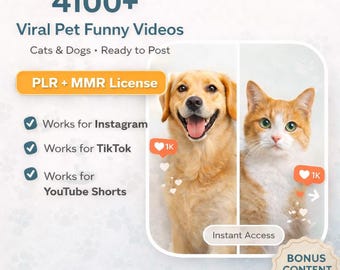 Viral Pet Reels Bundle | Lustige Katzen- & Hundevideos (PLR MRR) Digitaler Download