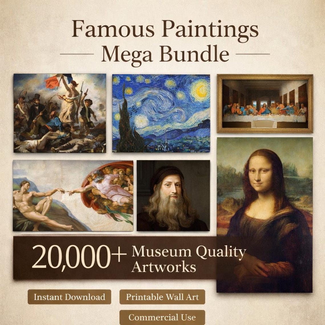 Famous Artists Masterpieces Bundle, Gallery Wall Printable Art (digital ...