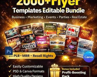 2000+ Flyer Vorlagen Bündel | Bearbeitbare PSD & Canva, PLR MRR (Digitaler Download