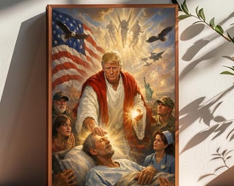 Trump Jesus Blessing Scene USA Patriotisches religiöses Kunstplakat, Innendekor