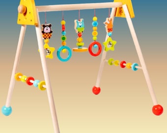Wooden Baby Play Gym | Newborn Activity Gym & Fitness Rack | Montessori Tummy Time Toy | Natural Wood 2-in-1 Developmental Gym for Infants