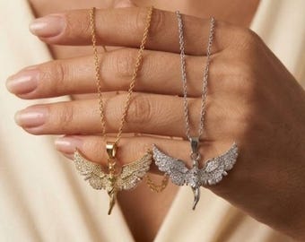 Angel Wing Pendant Gold or Silver: Dainty Spiritual Jewelry, Stainless Steel Gift