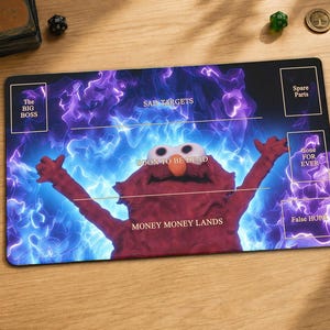Blue Hell Elmo | Funny Magic the Gathering Playmat | Stitched Edges Extra Thick 24"x14"(600x350mm)