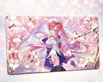 Lacus Clyne Anniversary Playmat - Cherry Blossom - Gundam Card Game GCG TCG Seed Freedom Desk Mat 24"x14"(60x35cm) 3mm Thick Stitched Edges