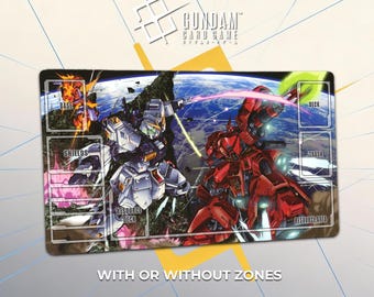 Gundam Spelmatta - Char Nu Gundam vs Sazabi - TCG Gundam Kortspel Skrivbordsmatta 24"x14"(600 x 350 mm) Extra Tjock - GCG Spelmatta Musmatta Gåva