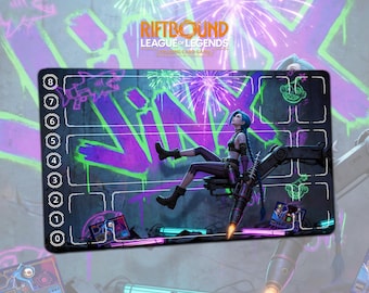 Tappetino da gioco Jinx Neon con bordi cuciti / Gioco di carte collezionabili Riftbound LOL Arcane / 24"x14" (600 x 350 mm) / 3 mm di spessore