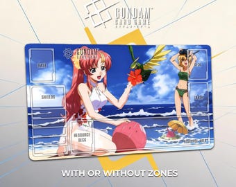 Lacus & Cagalli Gundam Playmat – Beach Day Seed Freedom - TCG Gundam Card Game Deskmat 24"x14"(60x35cm) Extra Thick GCG Gamemat Gift