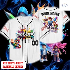 Roblox Birthday Baseball Jersey, Personalized Name Number Shirt, Kids Youth Adult Gaming Button Up Jersey, Roblox Party Outfit