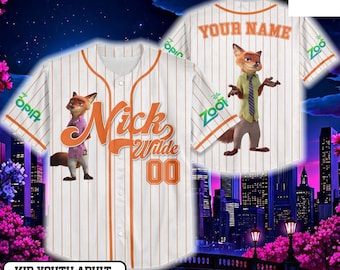Personalized Zootopia Nick White And Orange Piping Baseball Jersey, Judy Hopps and Nick Wilde shirt, Zootopia 2 2025, Disneyland Family Trip