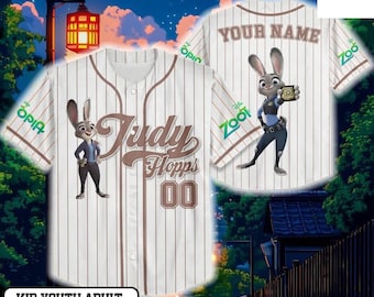 Personalized Zootopia Judy White And Gray Piping Baseball Jersey, Judy Hopps and Nick Wilde shirt, Zootopia 2 2025, Disneyland Family Trip