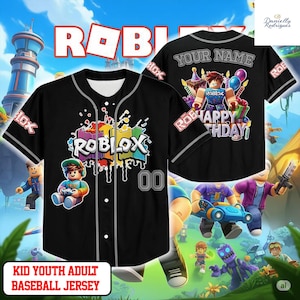 Custom Roblox Birthday Baseball Jersey, Personalized Gamer Party Shirt with Name Number, Kids Youth Adult Sizes, Fun Matching Gift