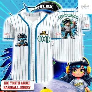 Roblox Gamer Pinstripe Baseball Jersey, Custom Name & Number Shirt, Kids Youth Adult Roblox Button Up Jersey, Gaming Fan Outfit