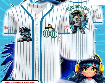 Roblox Gamer Pinstripe Baseball Jersey, Custom Name & Number Shirt, Kids Youth Adult Roblox Button Up Jersey, Gaming Fan Outfit