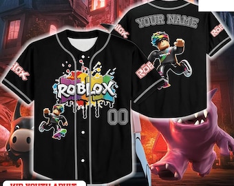 Roblox Baseball Jersey Shirt, Custom Name Gaming Jersey, Kids Youth Adult Roblox Shirt, Gamer Baseball Button Up