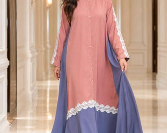 Abaya with Hijab Keffiyeh Pearl Lace Korean Georgette Kaftan Kimono Maxi Cottagecore Islamic Modest Dress Maternity Gown Wear Tatreez Outfit