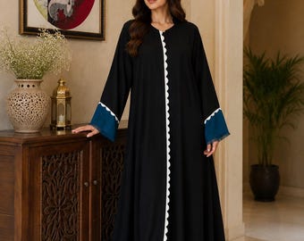 Abaya & Hijab keffiyeh Lace Sleeves Korean Georgette Kaftan Kimono Maxi Cottagecore Islamic Modest Dress Maternity Gown Wear, Tatreez Outfit