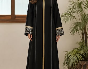 Black Abaya Hijab keffiyeh Checkered Korean Georgette Kaftan Kimono Maxi Cottagecore Wear Islamic Modest Dress Maternity Gown Tatreez Outfit