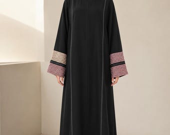 Abaya & Hijab keffiyeh Lace Sleeve Korean Georgette Kaftan Kimono Maxi Cottagecore Dress Islamic Modest Dress Maternity Gown, Tatreez Outfit