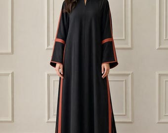 Black Abaya for Women Rust Panel Abaya Korean Georgette Kaftan Kimono Maxi Dress Hajj Eid Modest Dress Islamic Tatreez Hijab Outfit Gift